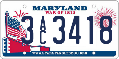 MD license plate 3AC3418