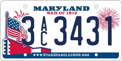 MD license plate 3AC3431