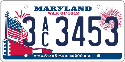 MD license plate 3AC3453