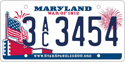 MD license plate 3AC3454