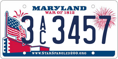 MD license plate 3AC3457