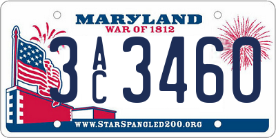 MD license plate 3AC3460
