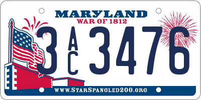 MD license plate 3AC3476