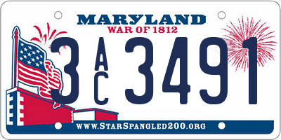 MD license plate 3AC3491