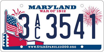 MD license plate 3AC3541