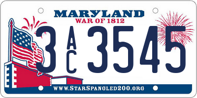 MD license plate 3AC3545