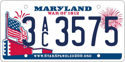 MD license plate 3AC3575