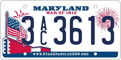 MD license plate 3AC3613