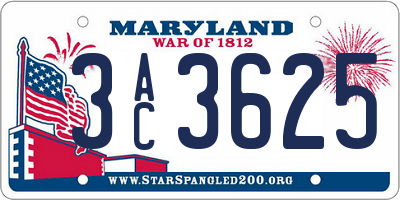 MD license plate 3AC3625