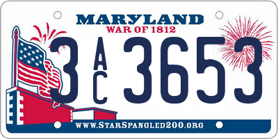 MD license plate 3AC3653