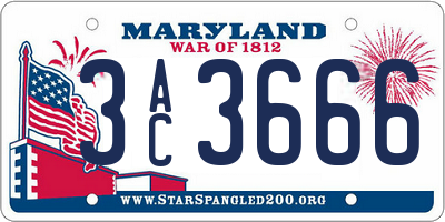 MD license plate 3AC3666