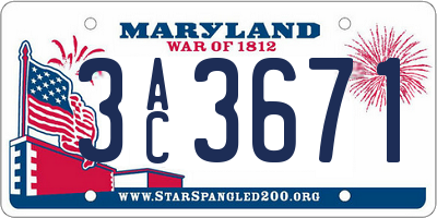 MD license plate 3AC3671