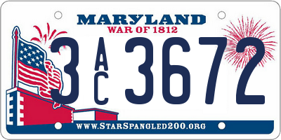 MD license plate 3AC3672