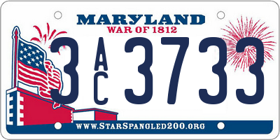 MD license plate 3AC3733