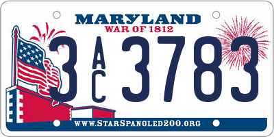 MD license plate 3AC3783