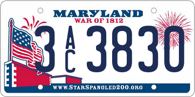 MD license plate 3AC3830