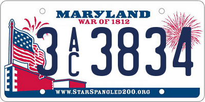 MD license plate 3AC3834
