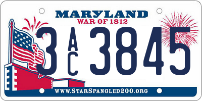 MD license plate 3AC3845