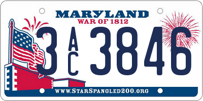 MD license plate 3AC3846