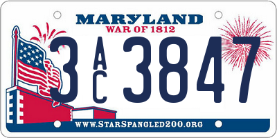 MD license plate 3AC3847