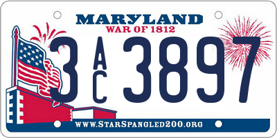 MD license plate 3AC3897