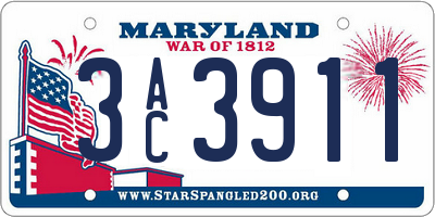 MD license plate 3AC3911