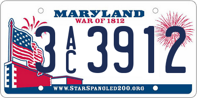 MD license plate 3AC3912