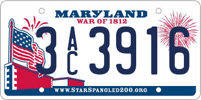 MD license plate 3AC3916