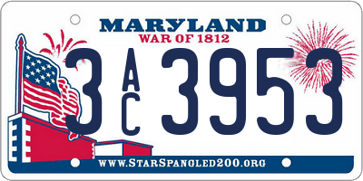 MD license plate 3AC3953