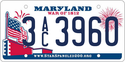MD license plate 3AC3960