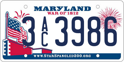 MD license plate 3AC3986