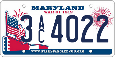 MD license plate 3AC4022