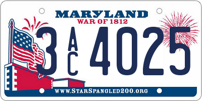 MD license plate 3AC4025