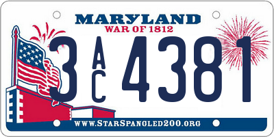 MD license plate 3AC4381
