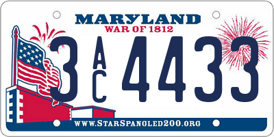 MD license plate 3AC4433