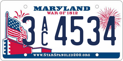 MD license plate 3AC4534
