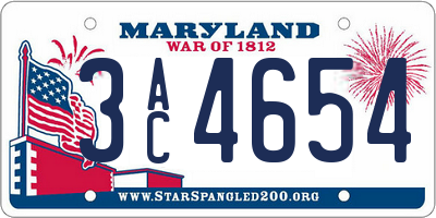 MD license plate 3AC4654