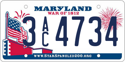 MD license plate 3AC4734