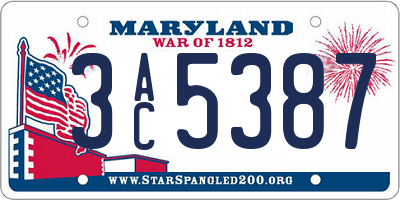 MD license plate 3AC5387
