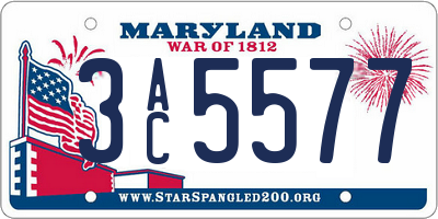 MD license plate 3AC5577