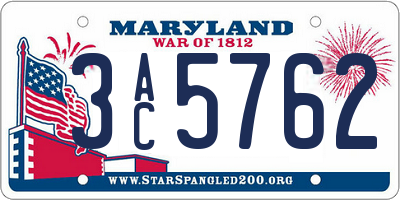 MD license plate 3AC5762