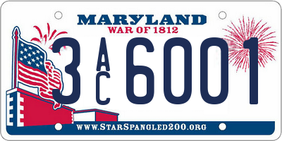 MD license plate 3AC6001