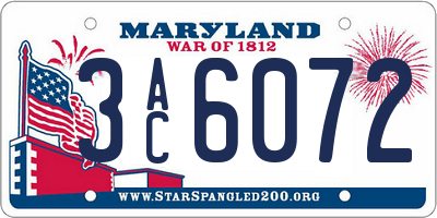 MD license plate 3AC6072