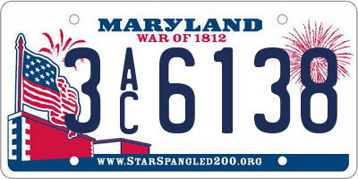 MD license plate 3AC6138