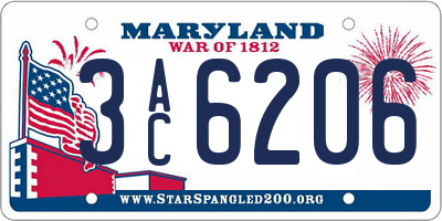 MD license plate 3AC6206