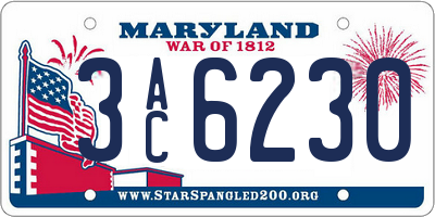 MD license plate 3AC6230