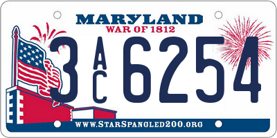 MD license plate 3AC6254