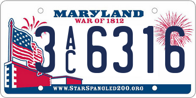 MD license plate 3AC6316