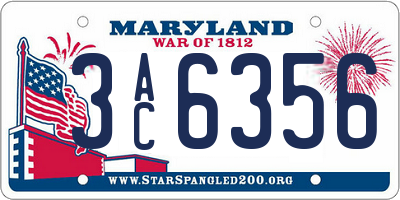 MD license plate 3AC6356