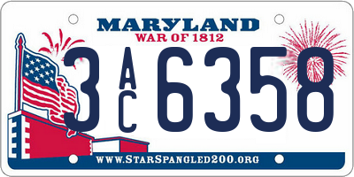 MD license plate 3AC6358